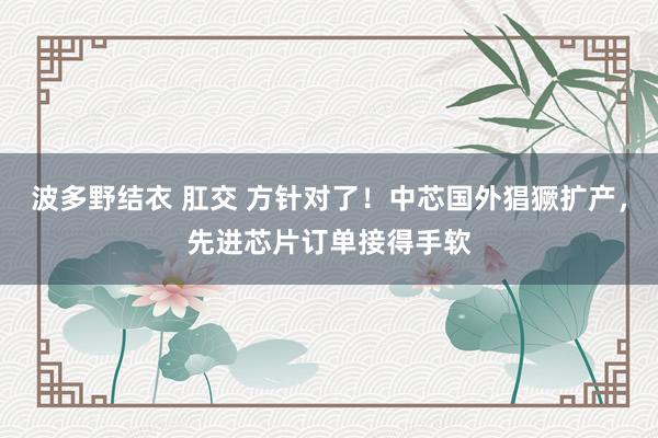波多野结衣 肛交 方针对了！中芯国外猖獗扩产，先进芯片订单接得手软