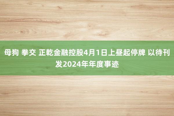 母狗 拳交 正乾金融控股4月1日上昼起停牌 以待刊发2024年年度事迹